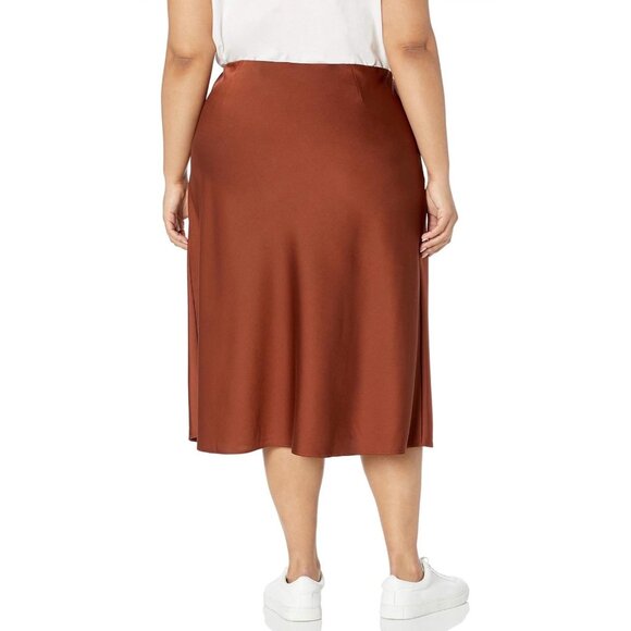 Womens Midi A-Line Slip Skirt In Rust Brown Satin Size M - Picture 2 of 4